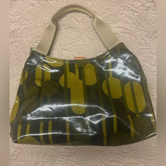 Orla Kiely Olive Green Hobo Purse Bag Multi Leaf Magnetic Clasp Leather Strap - Picture 1 of 10